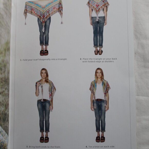 NWT Johnny Was Biya JWLA Misty Fall Silk Scarf Wrap Shawl Tassels 44 x 44 - Picture 12 of 13